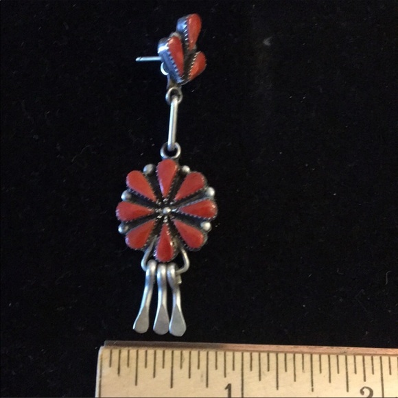 Coral and Sterling Silver Earrings - Picture 3 of 5